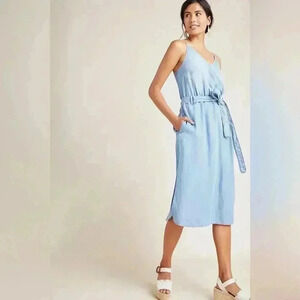 Vintage Women Medium Blue Chambray Surplice Neck *Made in USA